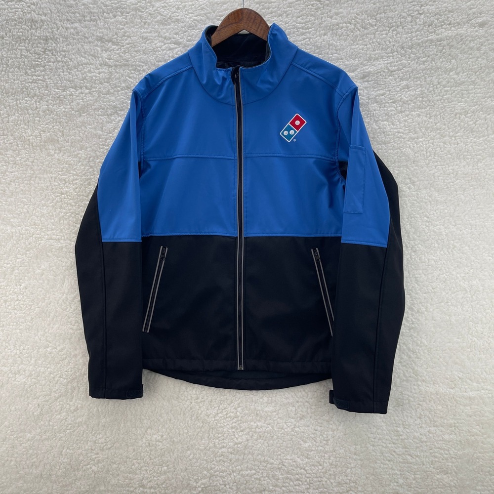 Dominos Pizza Jacket Mens M Blue Black Uniform Softshell Full Zip WIndbreaker